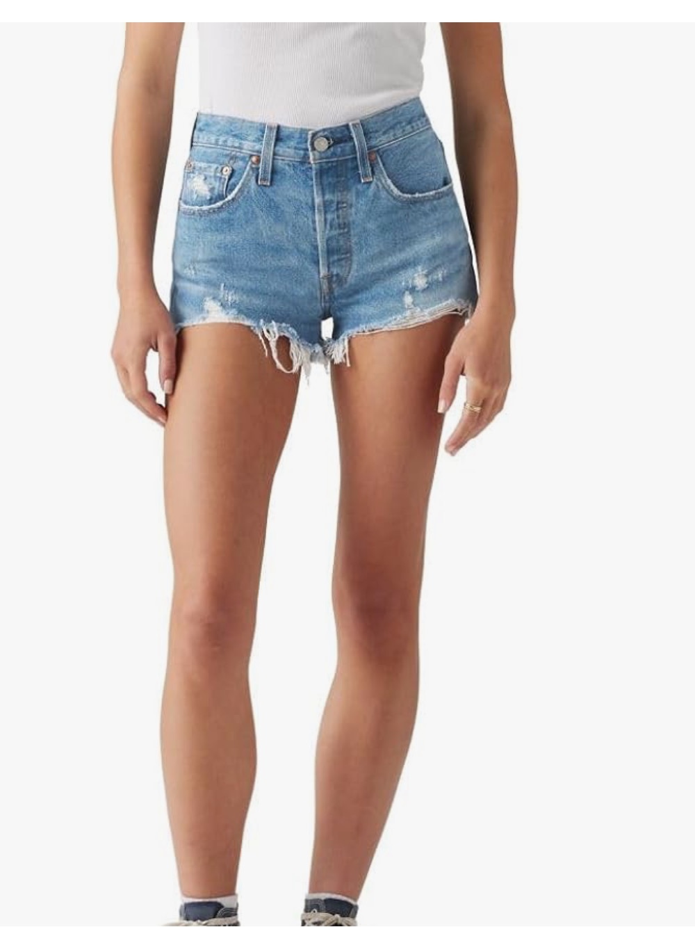 Levi's Light Blue Distressed High-Rise Denim Shorts